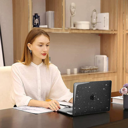 MOSISO Compatible with MacBook Pro 13 inch Case M2 2025, 2024, 2023-2016 A2338 M1 A2251 A2289 A2159 A1989 A1708 A1706, Sparkly Plastic Hard Shell Case&Keyboard Skin&Screen Protector&Pouch, Black
