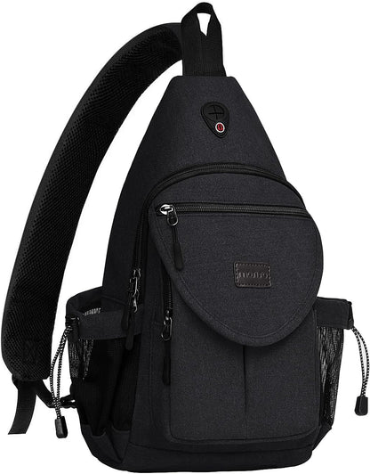 MOSISO Canvas Sling Backpack, Wear Resistant Crossbody Chest Daypack with Anti-Theft Hidden Pocket, Dual Mesh Bottle Holders & Earphone Hole, Fits 11 Inch Tablet for Hiking Travel Commute