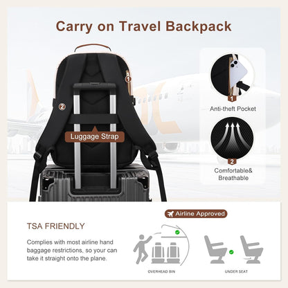 MOSISO Women Carry On Travel Backpack, 16 Inch Laptop Fit, USB Port, Cup Pouch, See Through Cosmetic Cube & Anti Theft Pocket