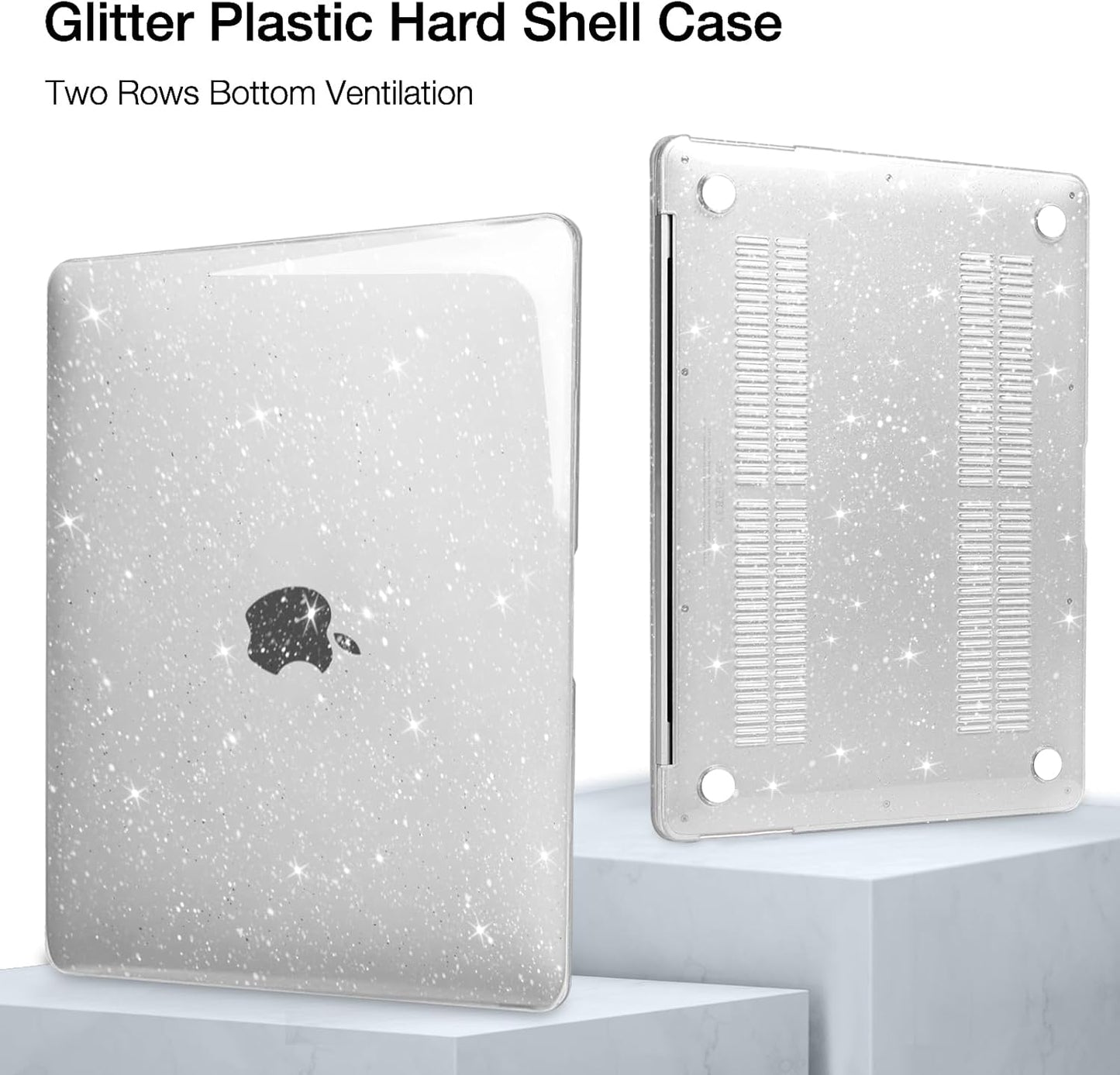 MOSISO Compatible with MacBook Pro 14 inch Case 2025-2021 M4 M3 M2 M1 A3112 A3185 A3401 A2918 A2992 A2779 A2442, Sparkly Glitter Plastic Hard Shell&Keyboard Cover&Screen Film&Storage Bag, Transparent