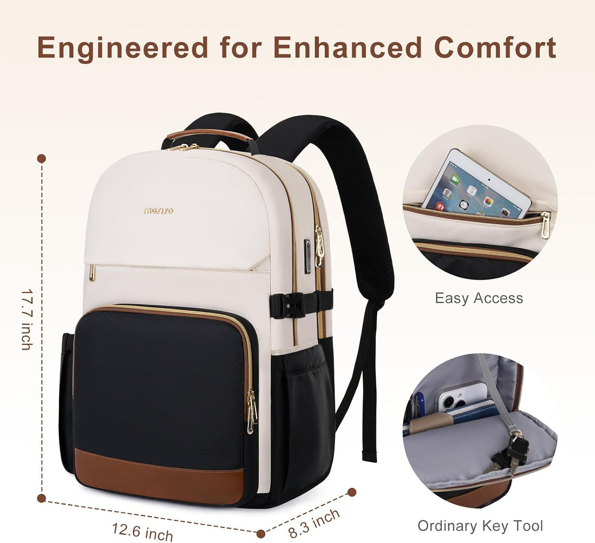 MOSISO Women Carry On Travel Backpack, 16 Inch Laptop Fit, USB Port, Cup Pouch, See Through Cosmetic Cube & Anti Theft Pocket