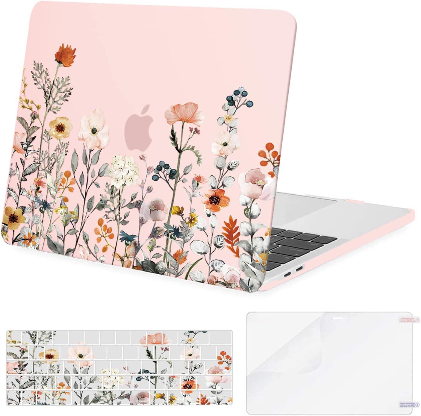 MOSISO Compatible with MacBook Pro 13 inch Case 2025, 2024, 20223-2016 M2 M1 A2338 A2251 A2289 A2159 A1989 A1708 A1706, Plastic Garden Flowers Hard Case&Keyboard Cover&Screen Protector, Black