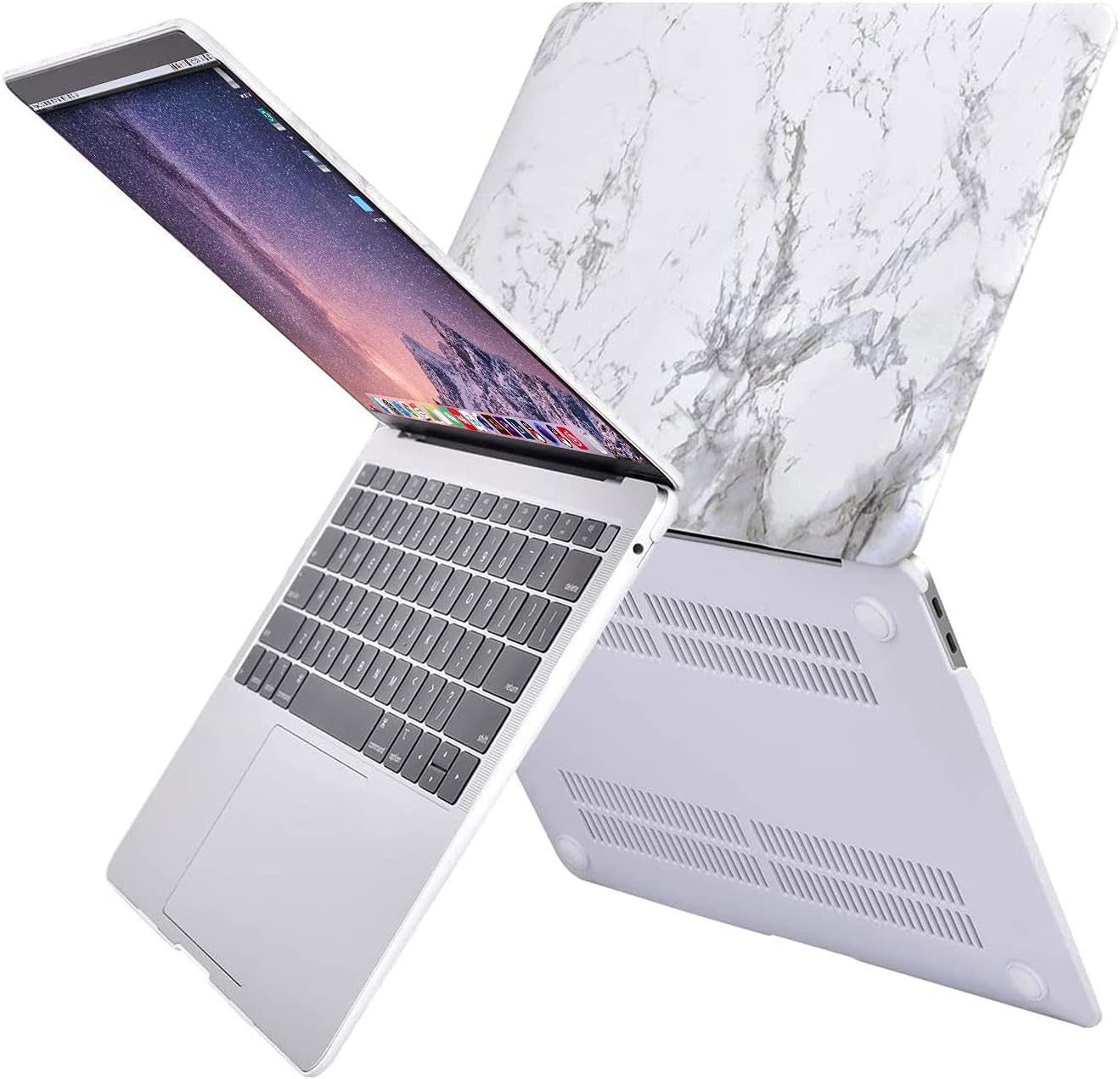 MOSISO Compatible with MacBook Air 13 inch Case 2022 2021 2020 2019 2018 Release A2337 M1 A2179 A1932 Retina Display Touch ID, Plastic Pattern Hard Shell&Keyboard Cover&Screen Protector, White Marble