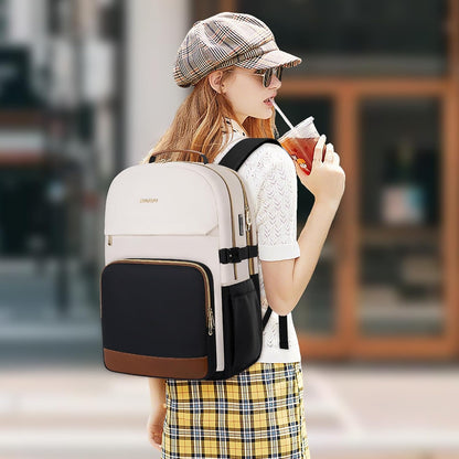 MOSISO Women Carry On Travel Backpack, 16 Inch Laptop Fit, USB Port, Cup Pouch, See Through Cosmetic Cube & Anti Theft Pocket