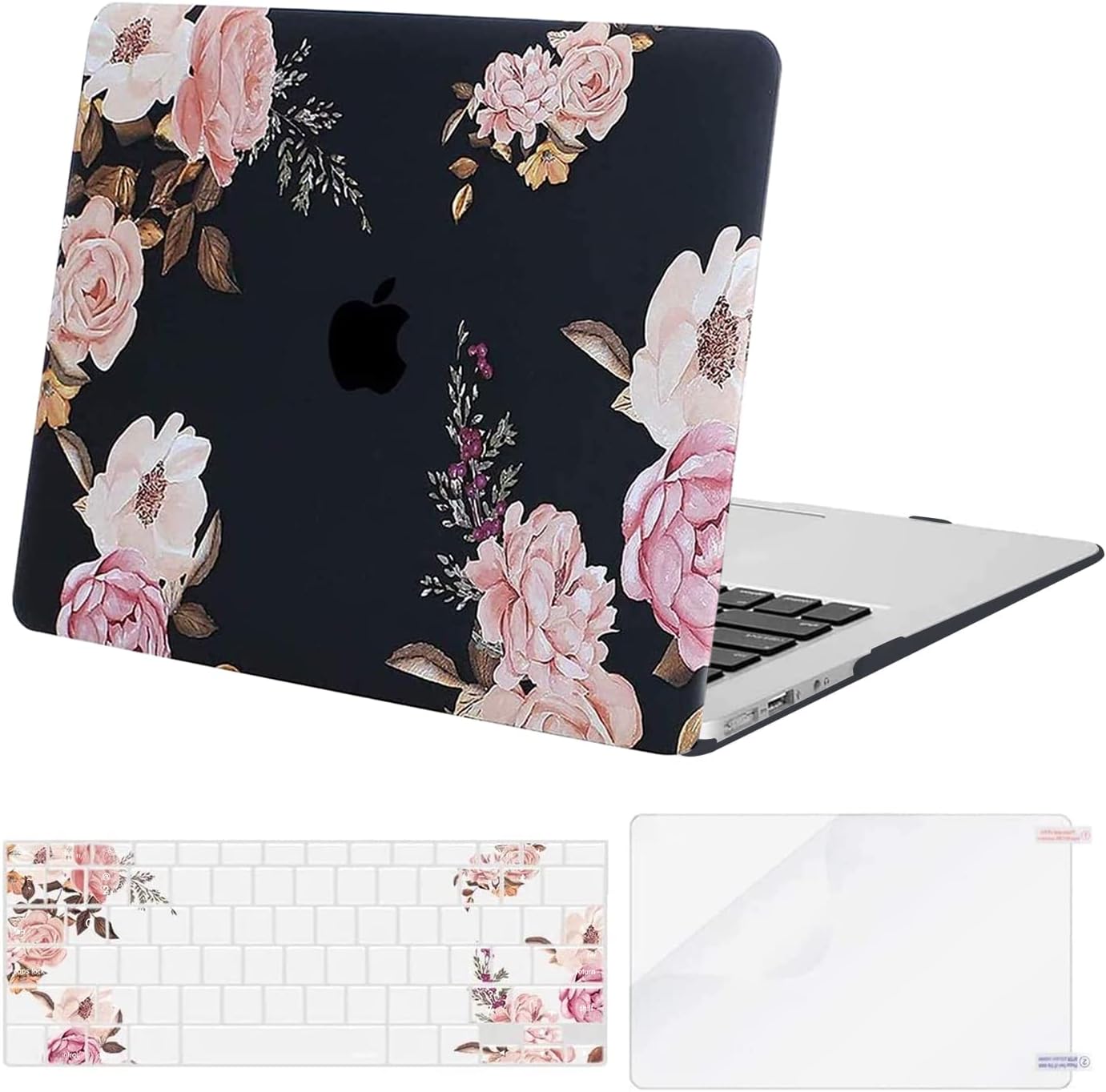 MOSISO Compatible with MacBook Air 13 inch Case (A1369 & A1466, Older Version 2010-2017 Release), Plastic Rose Leaves Hard Shell Case & Keyboard Cover & Screen Protector, Transparent