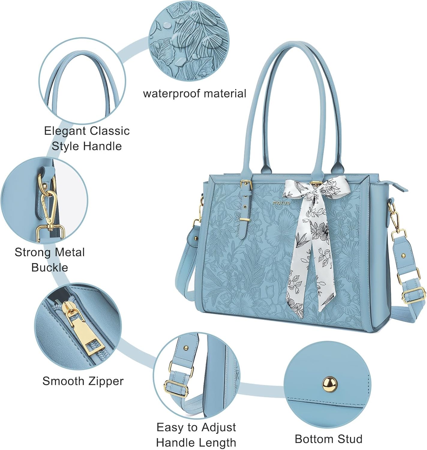 MOSISO Women PU Leather Laptop Tote Bag | Embossed Hibiscus