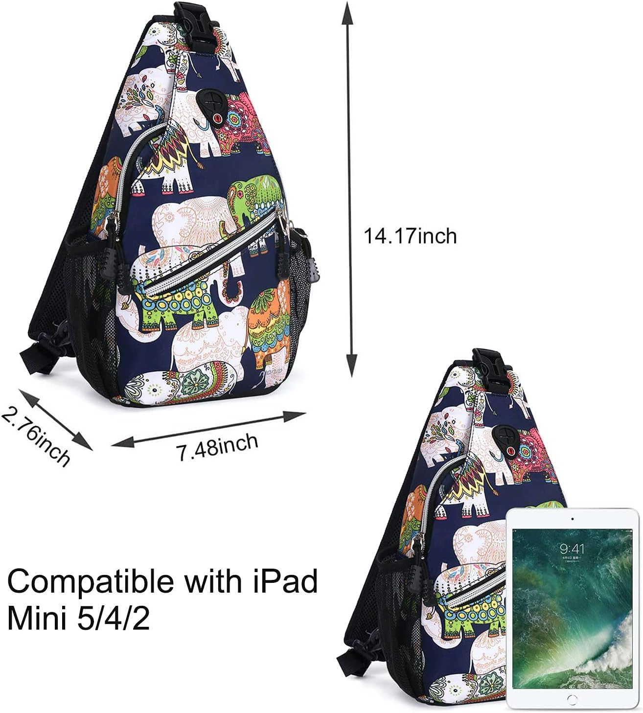 MOSISO Mini Sling Backpack,Small Hiking Daypack Pattern Travel Outdoor Sports Bag, Elephant