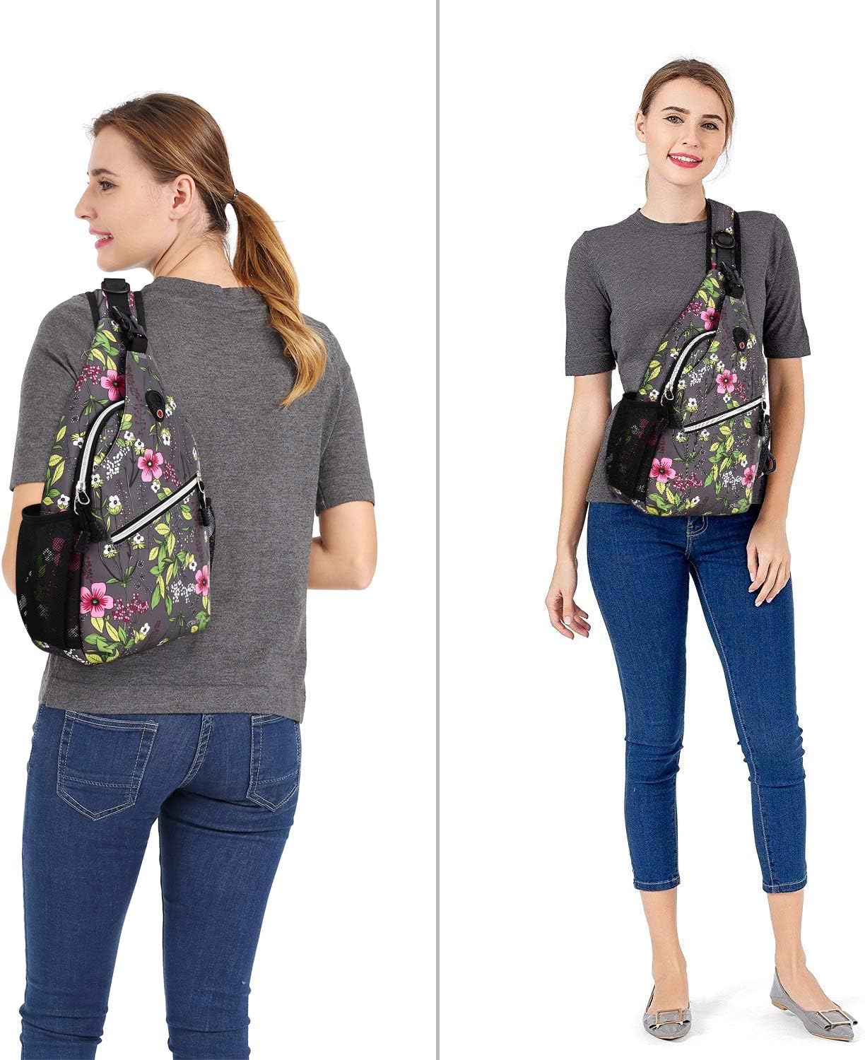 MOSISO Sling Backpack,Travel Hiking Daypack Periwinkle Crossbody Shoulder Bag, Gray