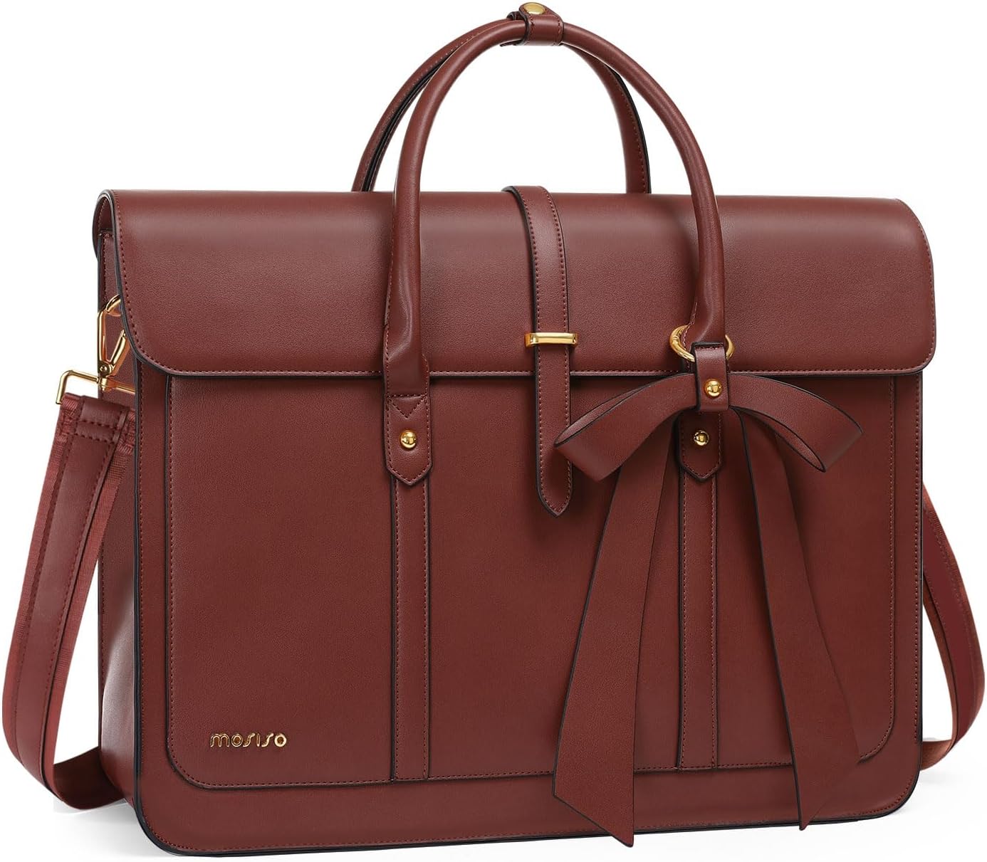 MOSISO Laptop Bag for Women, 15-15.6 inch PU Leather Laptop Shoulder Bags Convertible Backpack, 16 inch Messenger Bags Casual Handbag Work Briefcase Travel Computer Bag with Bowknot, Pink mysite