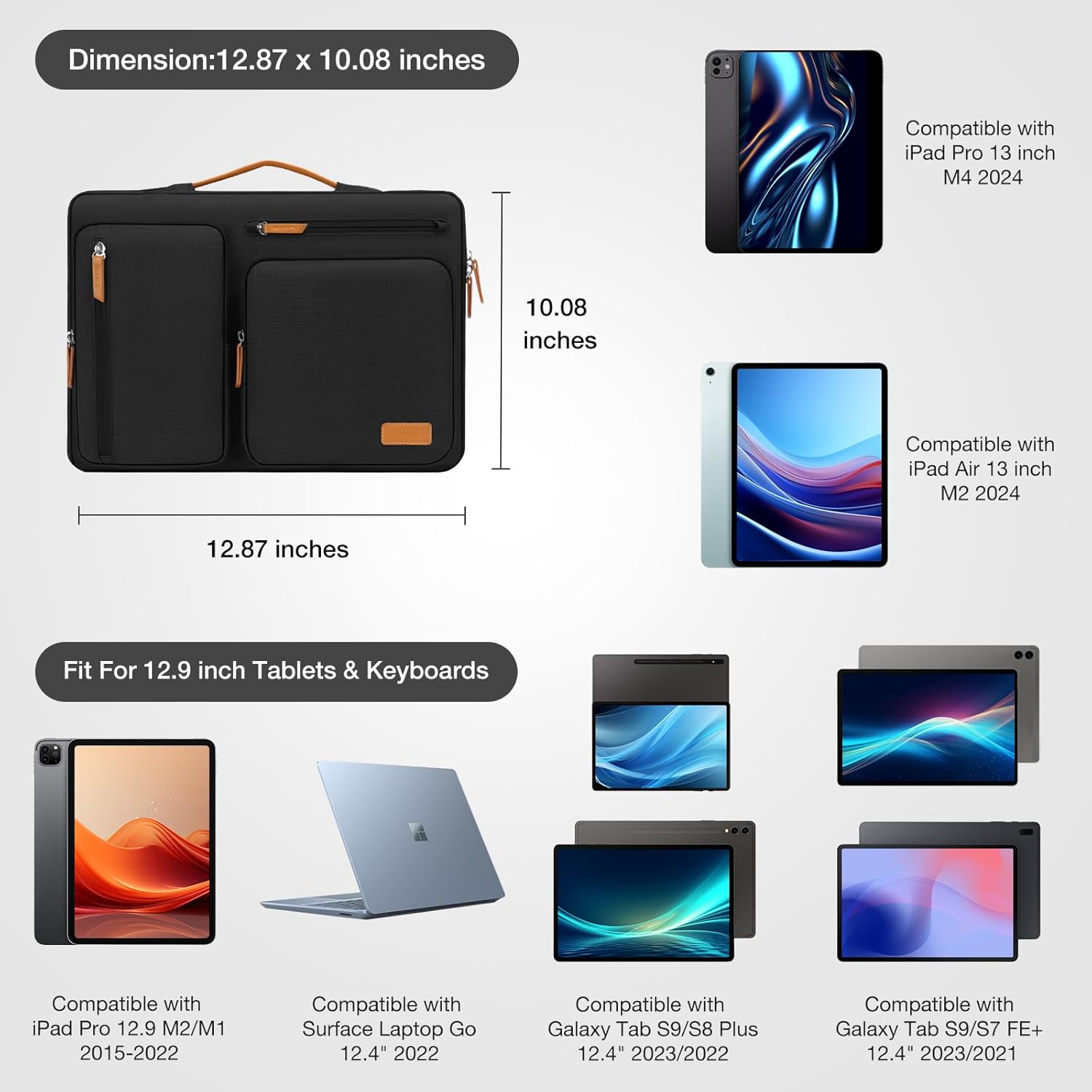 MOSISO 12.9 inch Tablet Sleeve Case for iPad Pro 13 M4 & iPad Air 13 M3 M2, iPad Pro 12.9 M2 M1 6/5th with Magic Keyboard&Smart Keyboard Folio, Side Open Carrying Bag with 4 Zipper Pockets, Black