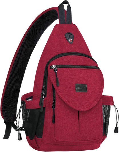 MOSISO Canvas Sling Backpack, Wear Resistant Crossbody Chest Daypack with Anti-Theft Hidden Pocket, Dual Mesh Bottle Holders & Earphone Hole, Fits 11 Inch Tablet for Hiking Travel Commute
