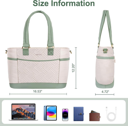 MOSISO Puffy Ultra‑Light Women Work Laptop Tote Bag,15‑16‑Inch,Built‑In‑Keyring,Side‑Pocket & Rear Trolley‑Sleeve