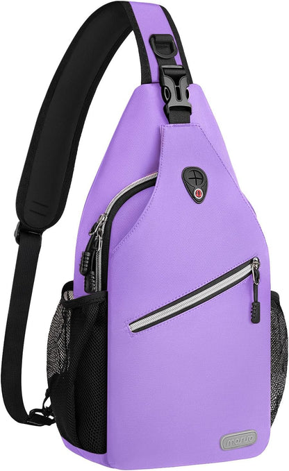 MOSISO Water Resistant Sling Backpack, Unisex Crossbody Chest Daypack with Multi Pockets & Dual Side Mesh Holders, Adjustable Strap Fits 10.9 Inch Tablet for Travel Hiking Commute
