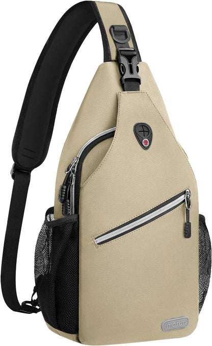 MOSISO Water Resistant Sling Backpack, Unisex Crossbody Chest Daypack with Multi Pockets & Dual Side Mesh Holders, Adjustable Strap Fits 10.9 Inch Tablet for Travel Hiking Commute