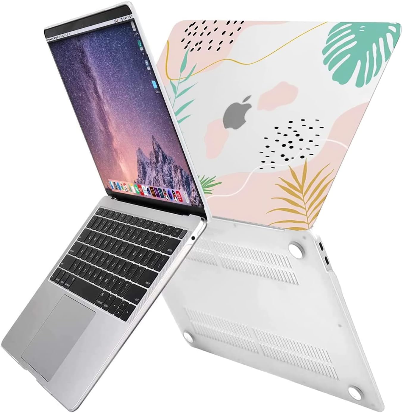 MOSISO Compatible with MacBook Air 13 inch Case 2022 2021 2020 2019 2018 Release A2337 M1 A2179 A1932 Touch ID, Plastic Artistic Leaf Hard Shell Case&Keyboard Cover&Screen Protector, Transparent