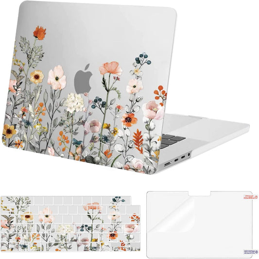MOSISO Compatible with MacBook Pro 16 inch Case 2024 2023 2022 2021 M4 M3 M2 M1 A3403 A3186 A2991 A2780 A2485 Pro Max, Plastic Garden Flowers Hard Case&Keyboard Cover&Screen Protector, Transparent