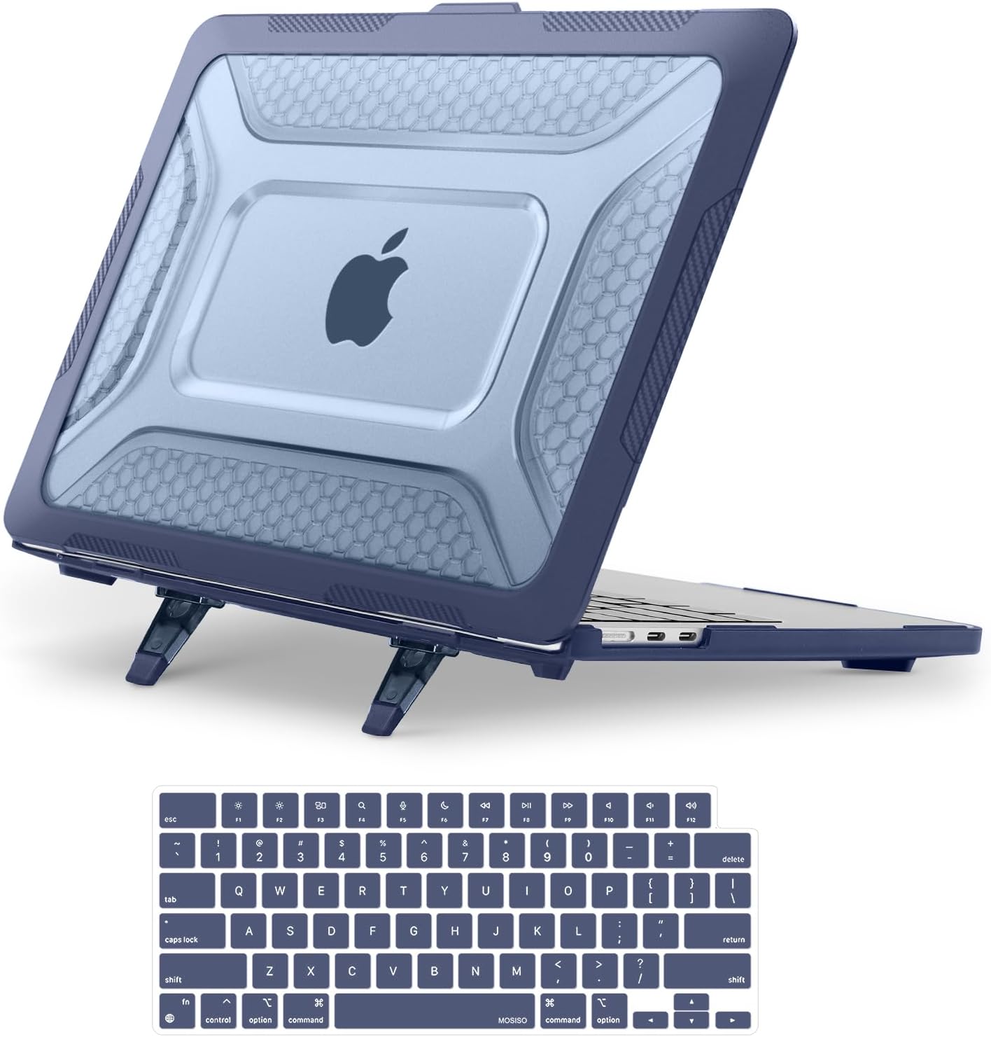 MOSISO Compatible with MacBook Air 13 inch Case M5 M4 M3 M2 2025-2022 A3449 A3240 A3113 A2681, 2 in 1 Kit Honeycomb Shock Resistant Hard Case with Foldable Kickstand for MacBook Air 13.6,