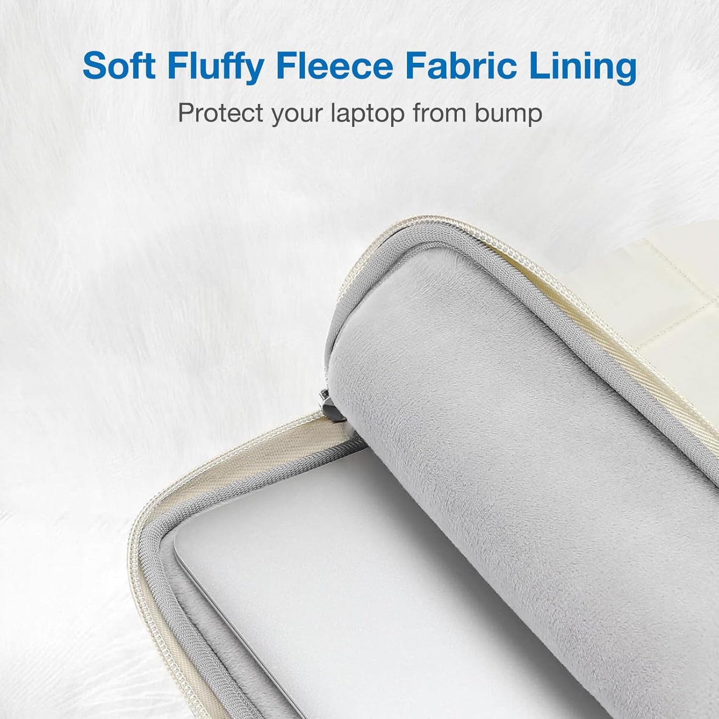 MOSISO 13-14 inch Laptop Case, 13.3 inch Puffy Laptop Sleeve Compatible with MacBook Air 13 13.6/Pro 13/Pro 14,HP Acer Dell ASUS Lenovo, Rectangle Quilted Computer Bag with Handle&Flower Pendant, Sand