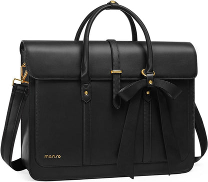 MOSISO Laptop Bag for Women, 15-15.6 inch PU Leather Laptop Shoulder Bags Convertible Backpack, 16 inch Messenger Bags Casual Handbag Work Briefcase Travel Computer Bag with Bowknot, Pink mysite