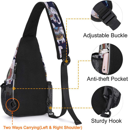 MOSISO Mini Sling Backpack,Small Hiking Daypack Pattern Travel Outdoor Sports Bag, Elephant