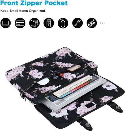 MOSISO Laptop Shoulder Bag Compatible with MacBook Pro 16 inch 2023-2019 M2 A2780 M1 A2485 A2141/Pro 15 A1398,15-15.6 inch Notebook,Peony Polyester&PU Leather Flapover Briefcase Sleeve with Belt