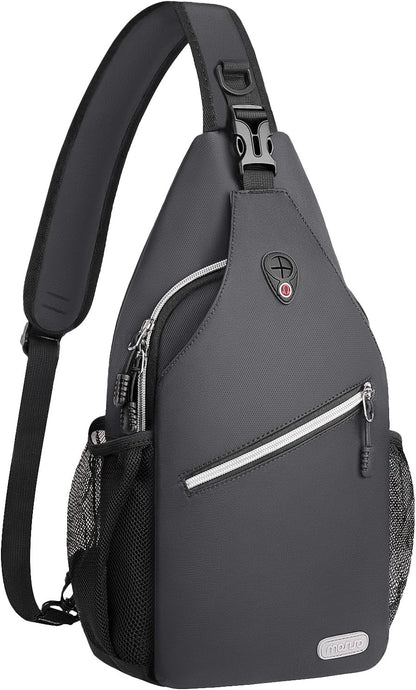 MOSISO Water Resistant Sling Backpack, Unisex Crossbody Chest Daypack with Multi Pockets & Dual Side Mesh Holders, Adjustable Strap Fits 10.9 Inch Tablet for Travel Hiking Commute