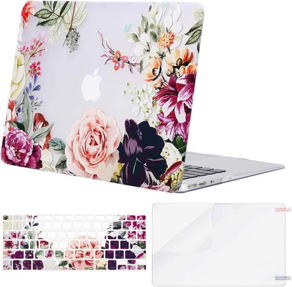 MOSISO Compatible with MacBook Air 13 inch Case (A1369 & A1466, Older Version 2010-2017 Release), Plastic Rose Leaves Hard Shell Case & Keyboard Cover & Screen Protector, Transparent