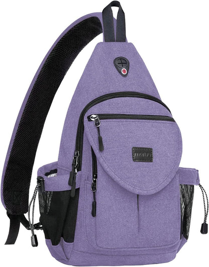 MOSISO Canvas Sling Backpack, Wear Resistant Crossbody Chest Daypack with Anti-Theft Hidden Pocket, Dual Mesh Bottle Holders & Earphone Hole, Fits 11 Inch Tablet for Hiking Travel Commute
