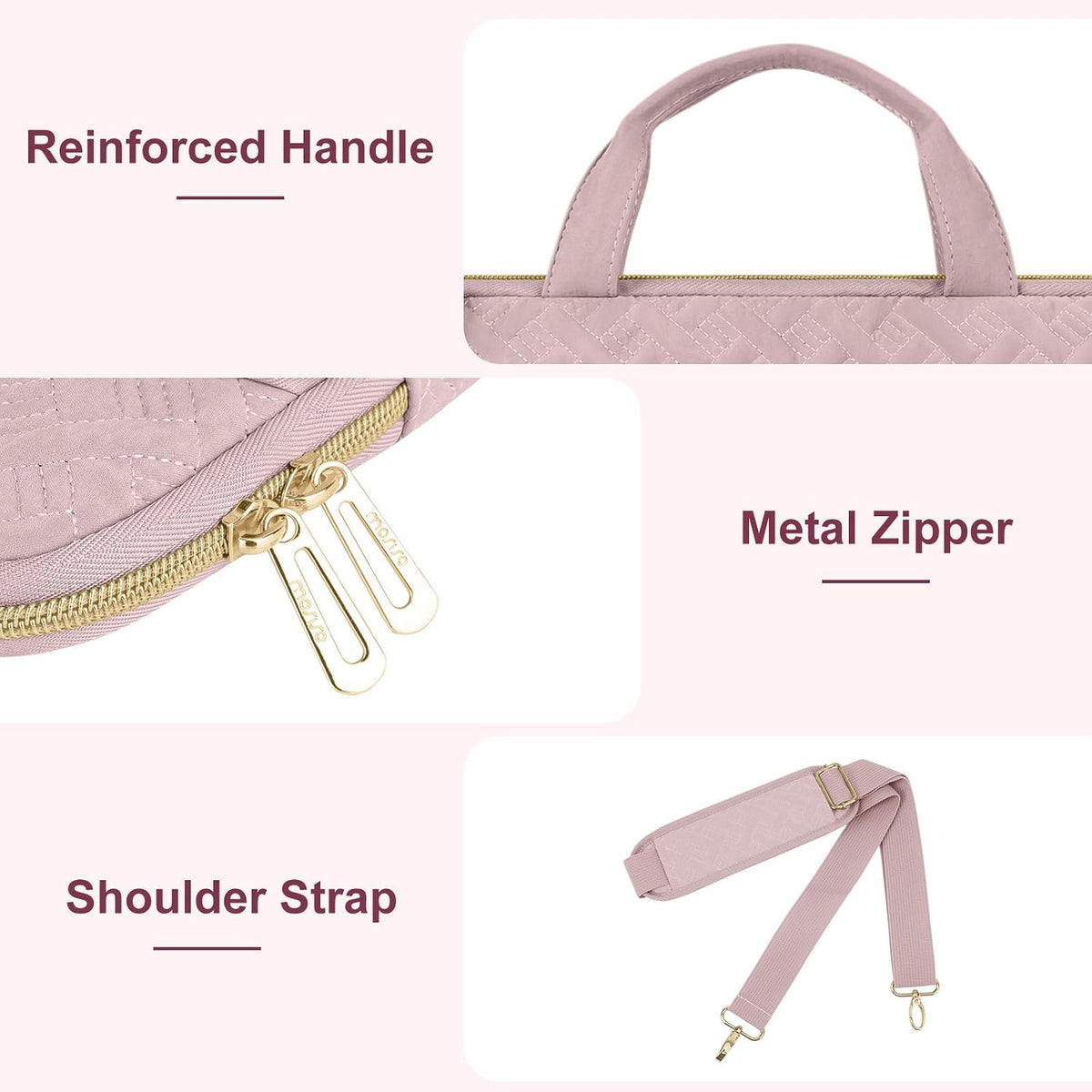 MOSISO Rhombus Quilted Women Laptop Shoulder Bag 15-16 Inch Fit Front Horizontal Pocket Detachable Strap Rear Trolley Sleeve