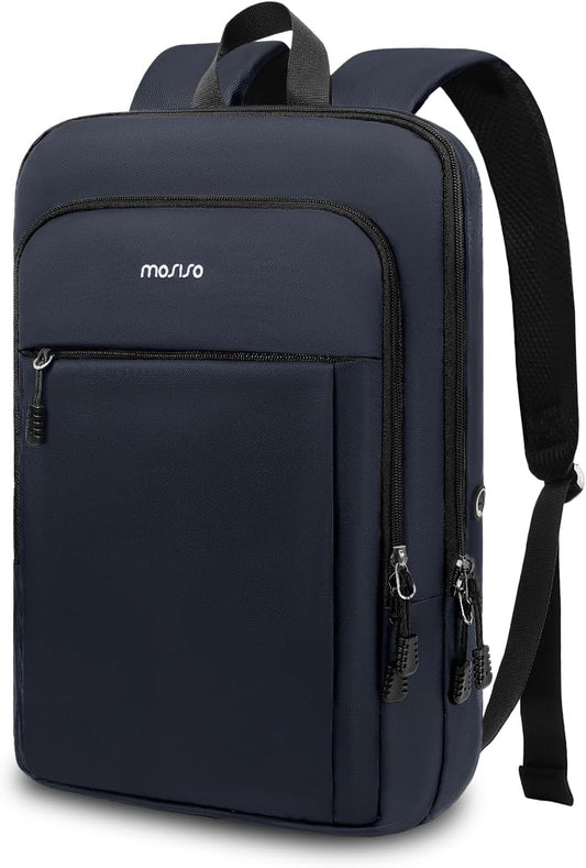 MOSISO Laptop Backpack for Men, Slim Lightweight Compact Computer Backpack for College Work Business Office Travel, 15.6-17.3 inch Waterproof Commute Laptop Bag Casual Daypack with Luggage Strap
