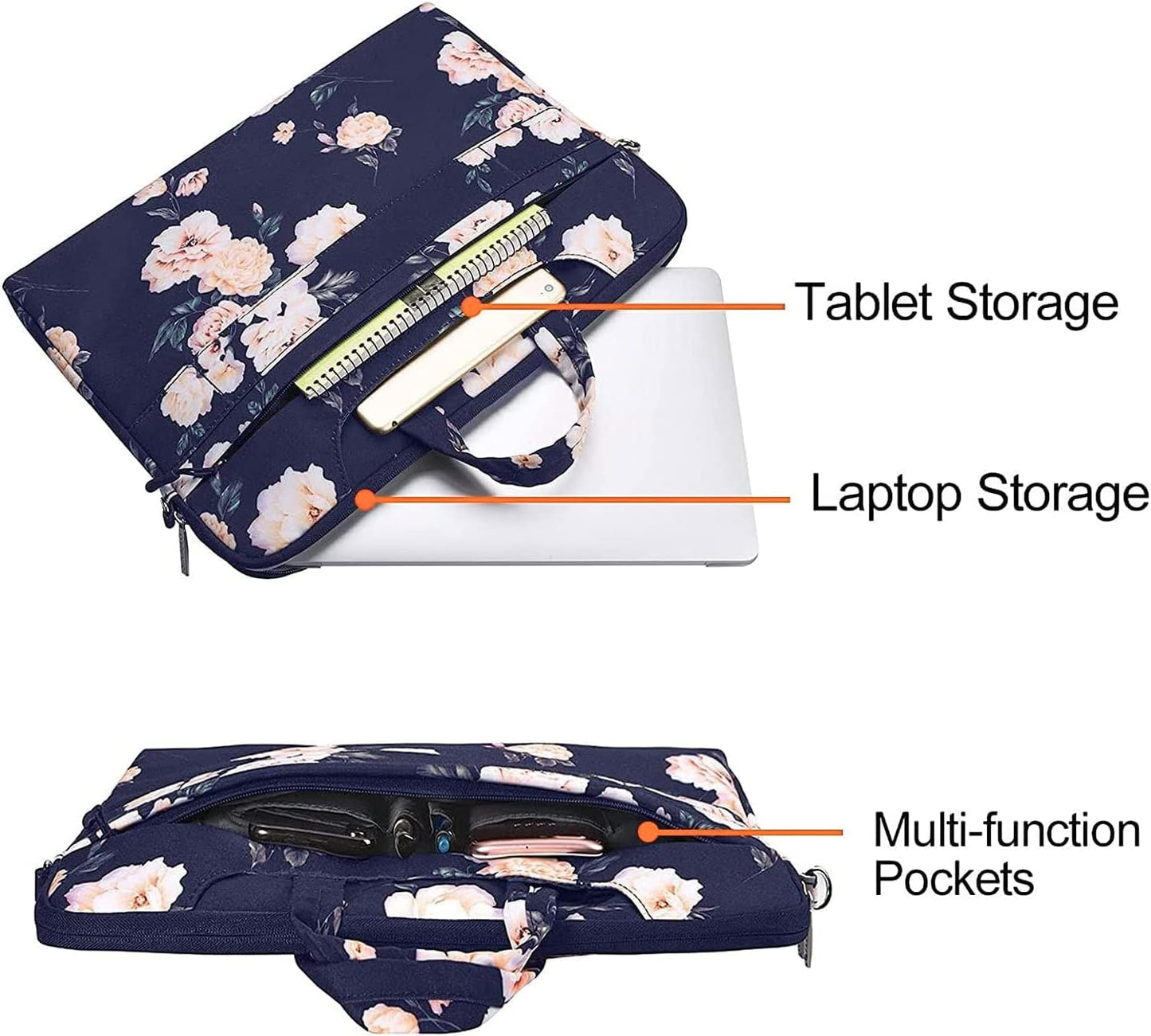 MOSISO Laptop Shoulder Bag Compatible with MacBook Air 15 inch M3 M2/Pro 16 M4 M3 M2 M1 2025-2019,15-15.6 inch Notebook, Camellia Carrying Sleeve with Belt, Blue