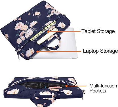MOSISO Laptop Shoulder Bag Compatible with MacBook Air 15 inch M3 M2/Pro 16 M4 M3 M2 M1 2025-2019,15-15.6 inch Notebook, Camellia Carrying Sleeve with Belt, Blue