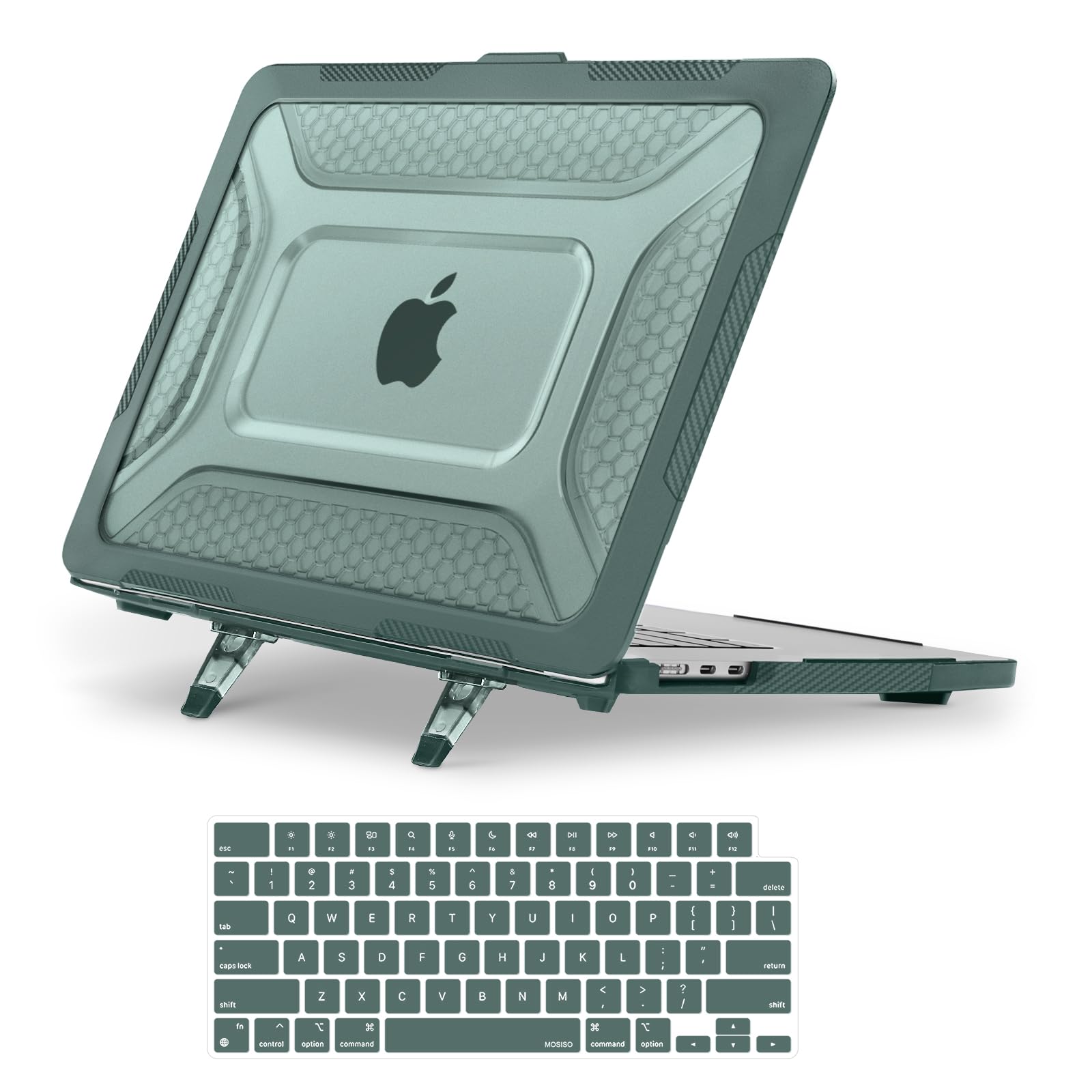 MOSISO Compatible with MacBook Air 15 inch Case 2025 2024 2023 M4 A3241 M3 A3114 M2 A2941, Honeycomb Shockproof Heavy Duty TPU Bumper Plastic Hard Case with Fold Kickstand&Keyboard Cover, Pink