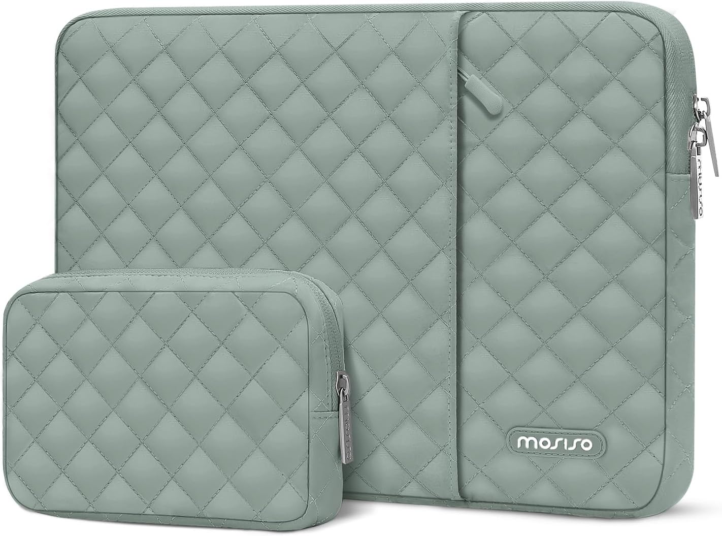 MOSISO Laptop Case 13-16inch, 13-16 inch Laptop Sleeve Compatible with MacBook Air/Pro 13 / Pro 14, HP Dell Acer ASUS Lenovo,Square Quilted Vertical Computer Bag with Pocket&Small Case, Chalk Pink