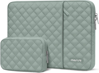 MOSISO Laptop Case 13-16inch, 13-16 inch Laptop Sleeve Compatible with MacBook Air/Pro 13 / Pro 14, HP Dell Acer ASUS Lenovo,Square Quilted Vertical Computer Bag with Pocket&Small Case, Chalk Pink