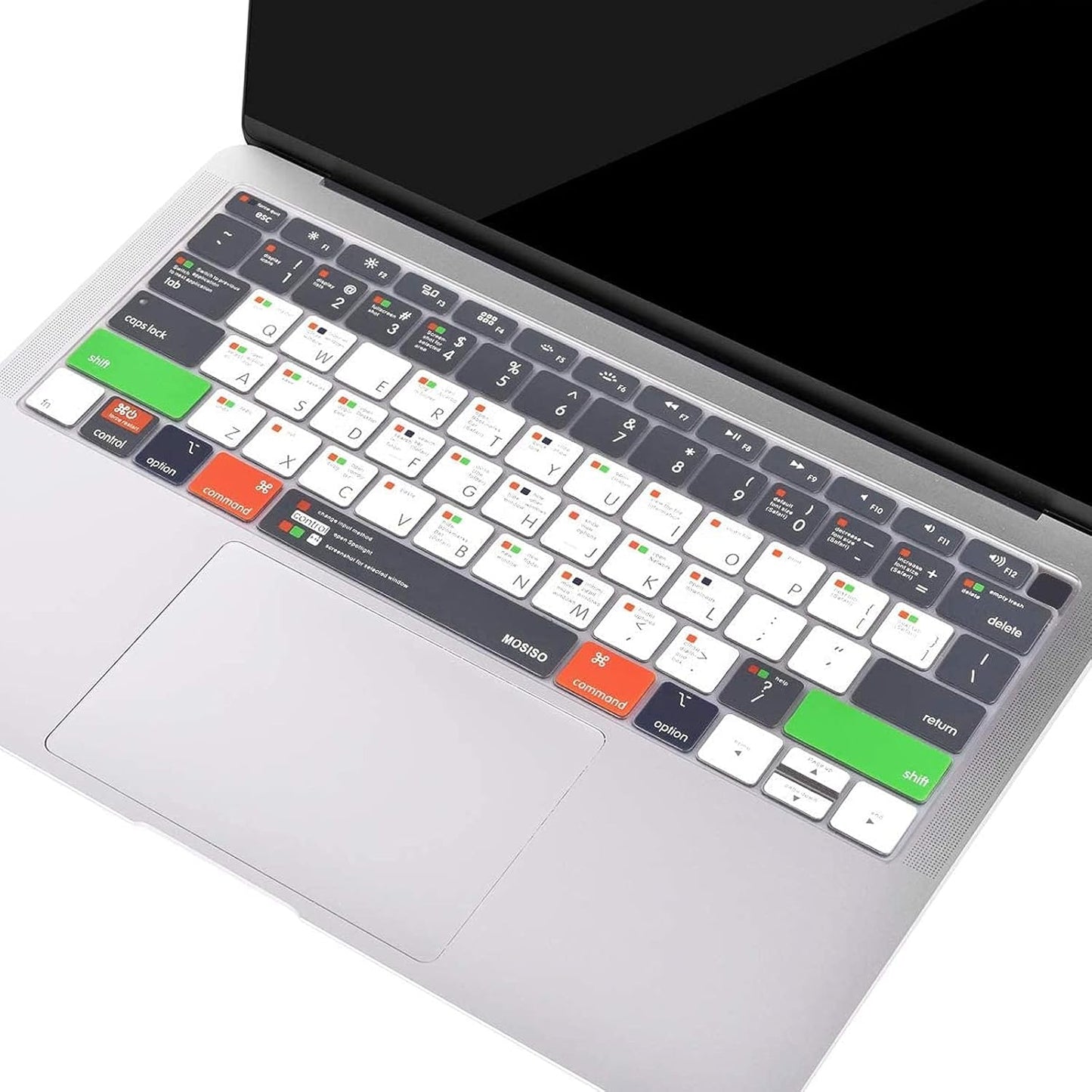 MOSISO Keyboard Cover Compatible with MacBook Air 13 inch 2019 2018 Release A1932 with Retina Display & Touch ID, Waterproof Dust-Proof Protective Silicone Skin, Mac OS X Shortcut, Gray