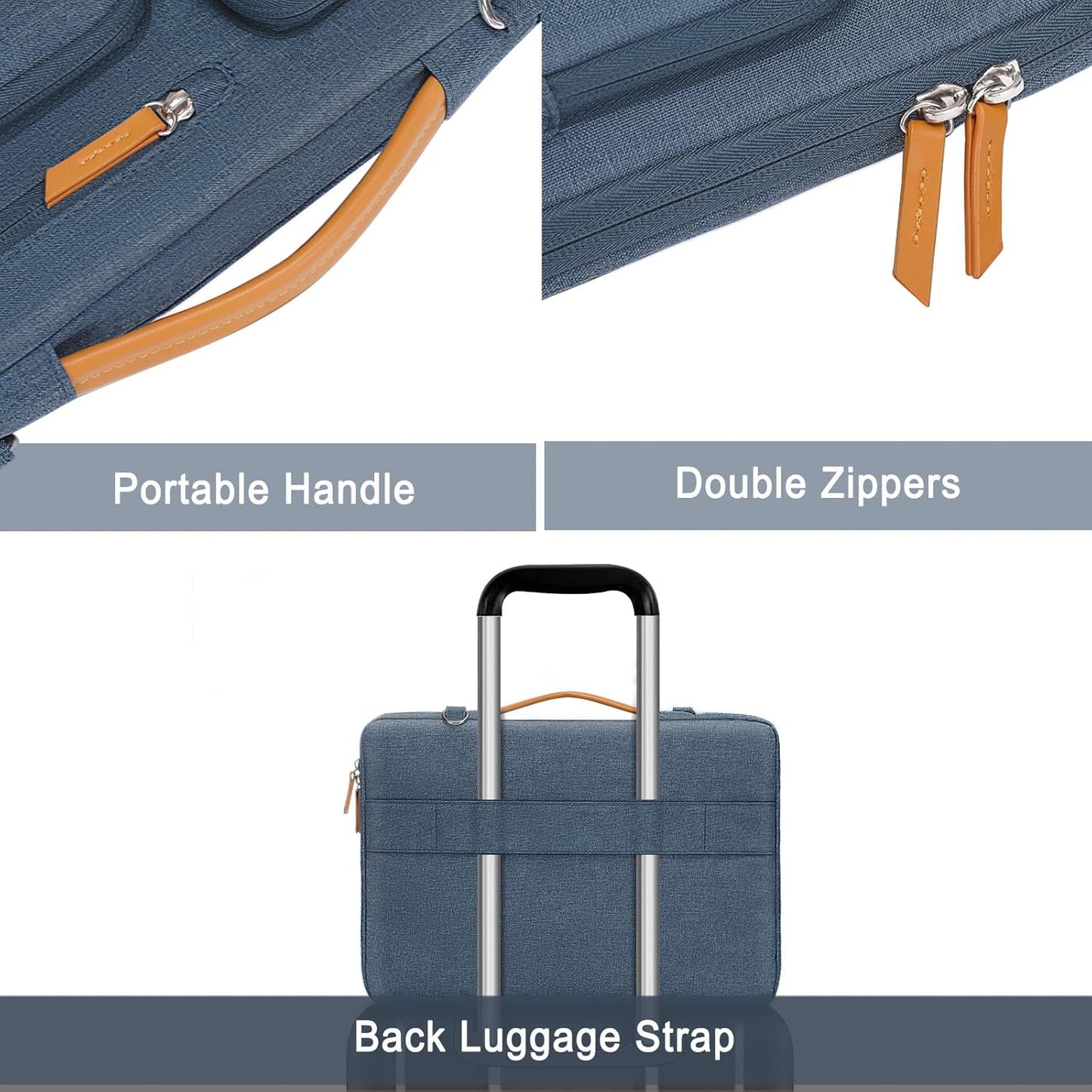 MOSISO 360 Protective Laptop Shoulder Bag,14 inch Computer Bag Compatible with MacBook Air 15 inch M4 M3 A3114 M2 A2941/Pro A1990 A1707,Side Open Messenger Bag with 4 Zipper Pockets&Handle, Haze Blue iMosiso