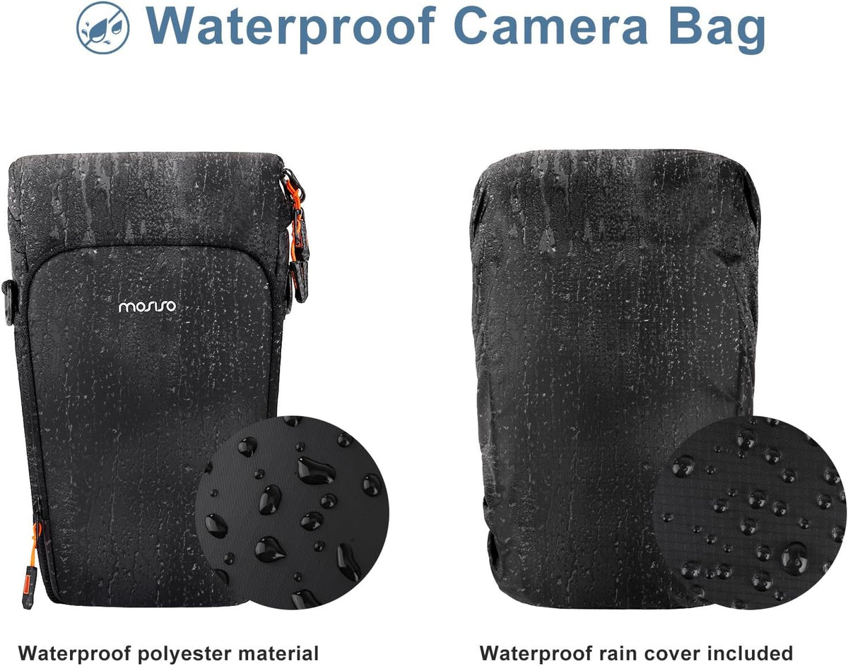 MOSISO Padded Crossbody Camera Bag with Rain Cover, Fits DSLR & 70-200/100-400mm Lenses