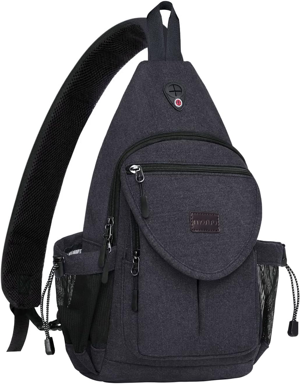 MOSISO Sling Backpack,Canvas Crossbody Hiking Daypack Bag with Anti-theft Pocket, Black