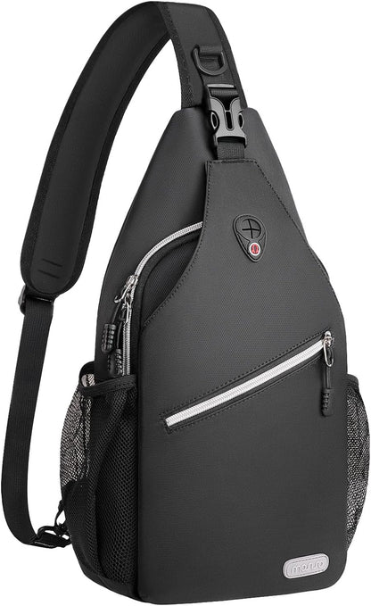 MOSISO Water Resistant Sling Backpack, Unisex Crossbody Chest Daypack with Multi Pockets & Dual Side Mesh Holders, Adjustable Strap Fits 10.9 Inch Tablet for Travel Hiking Commute