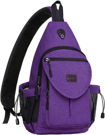 MOSISO Canvas Sling Backpack, Wear Resistant Crossbody Chest Daypack with Anti-Theft Hidden Pocket, Dual Mesh Bottle Holders & Earphone Hole, Fits 11 Inch Tablet for Hiking Travel Commute