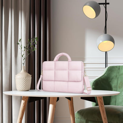MOSISO Women Puffy Polyester 15.6 Inch Laptop Shoulder Bag, 4 Front Pockets, Removable Adjustable Strap & Rear Trolley Sleeve