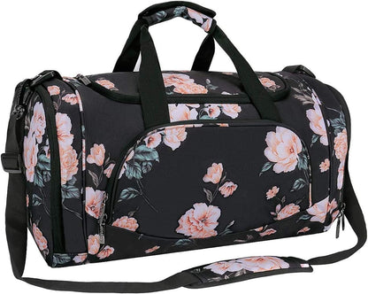 MOSISO Floral Print Sports Duffel Bag, Unisex Gym Weekender Bag with Ventilated Separate Shoe Compartment, Detachable Adjustable Shoulder Strap for Dance Fitness Short Travel