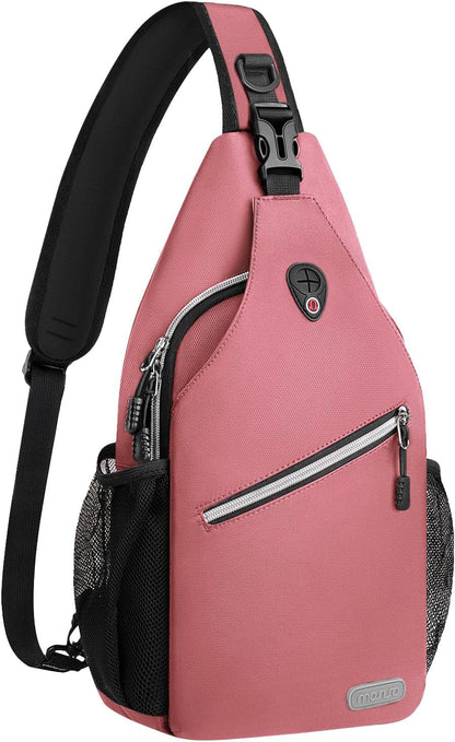 MOSISO Water Resistant Sling Backpack, Unisex Crossbody Chest Daypack with Multi Pockets & Dual Side Mesh Holders, Adjustable Strap Fits 10.9 Inch Tablet for Travel Hiking Commute