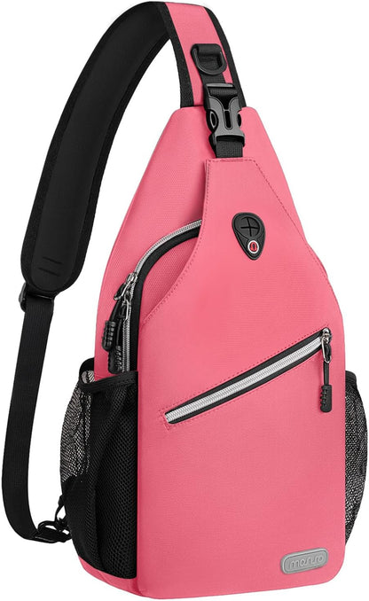 MOSISO Water Resistant Sling Backpack, Unisex Crossbody Chest Daypack with Multi Pockets & Dual Side Mesh Holders, Adjustable Strap Fits 10.9 Inch Tablet for Travel Hiking Commute