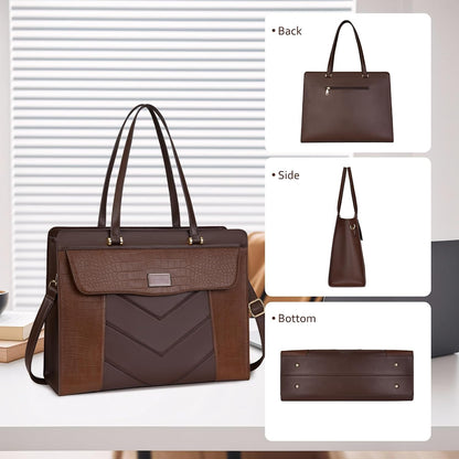 MOSISO Laptop Tote Bag for Women, 15.6 inch PU Leather Large Capacity Bags