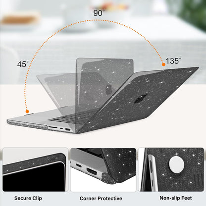 MOSISO Compatible with MacBook Pro 16 inch Case 2025 2024 2023 2022 2021 M4 M3 M2 M1 A3403 A3186 A2991 A2780 A2485 Pro Max, Sparkly Glitter Hard Shell&Keyboard Cover&Screen Film&Pouch, Black