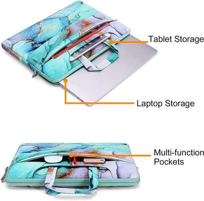 MOSISO Marble‑Pattern Laptop Shoulder Bag Briefcase Sleeve for 13‑Inch MacBook & Notebooks, Multi‑Pocket with Tuck‑Away Handles, Removable Adjustable Shoulder Strap & Back Luggage Strap