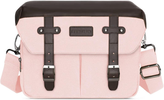 MOSISO Camera Case Crossbody Shoulder Messenger Bag, DSLR/SLR/Mirrorless Photography Vintage PU Leather Flap Gadget Bag with Rain Cover Compatible with Canon/Nikon/Sony Camera and Lens, Pink mysite