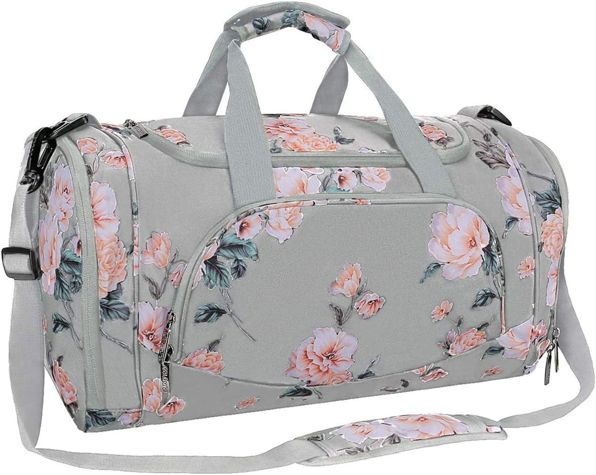 MOSISO Peony Print Sports Duffel Gym Bag with Ventilated Shoe Pocket — Water-Resistant Polyester, Multi-Organizer Pockets & Detachable Strap